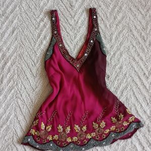 Y2K Aftershock Ombré Silk Beaded Floral Fairy Top